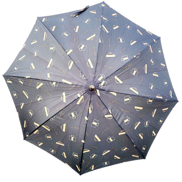 Vintage FENDI PARFUMS Umbrella Black & Gold Wooden Handle Rare Promo Full Size - Picture 2 of 8